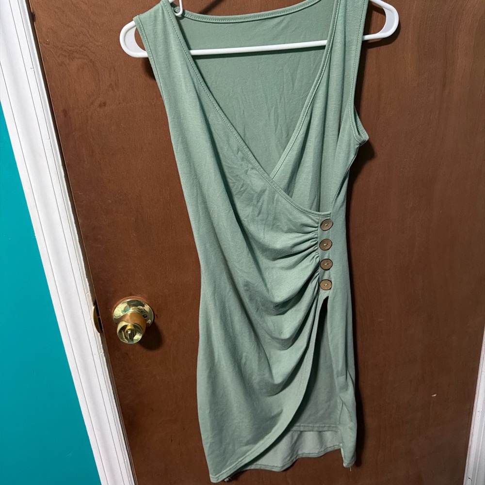 SHEIN Asymmetrical Dress in Soft Green with Button Accents